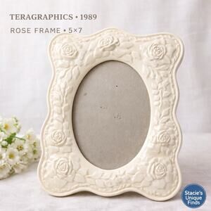 Vintage 1984 Terragrafics 3D White Rose 5" X 7" Picture Frame